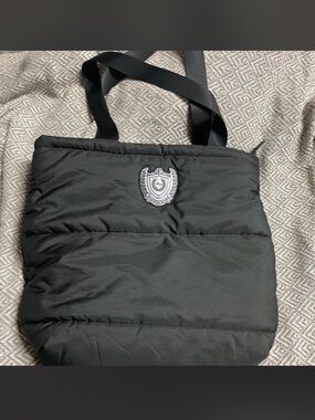 Victorias Secret Pink Black Puffer Tote with Crest Patch